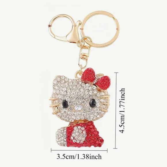 Hello Kitty Red Crystal Rhinestone Keychain Bag Charm NWT - Picture 2 of 3